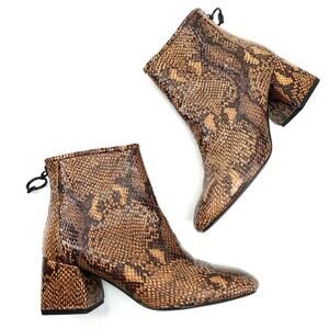 Bershka | Snake Skin Black Heel Bootie Tan Size 37